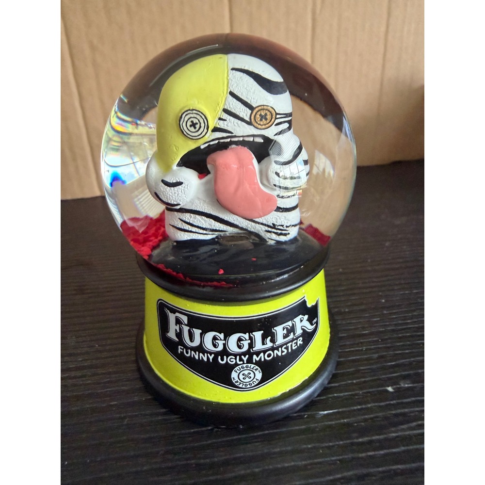 Fuggler Funny Ugly Monster Mini Snow Globe Zebra Stripe Red Glitter NIB